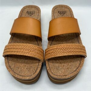 Reef Cushion Vista Hi Wedge Platform Slide Sandals Women Sz 9 Natural Braid EUC